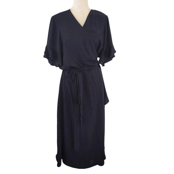 Madewell Black Ruffle Wrap Dress 3X - Picture 4 of 13